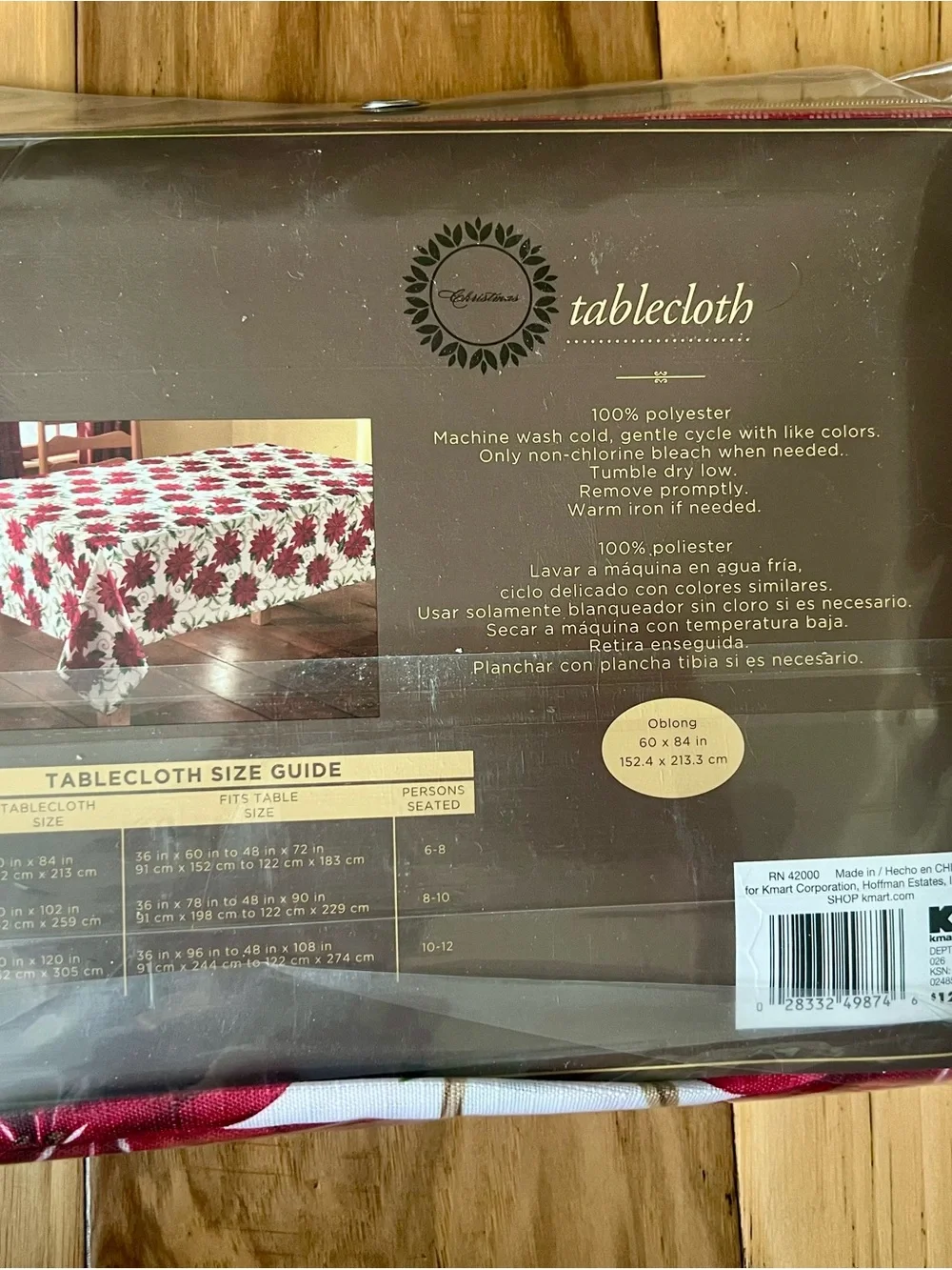 KMART Trim A Home Poinsettia Holiday Tablecloth